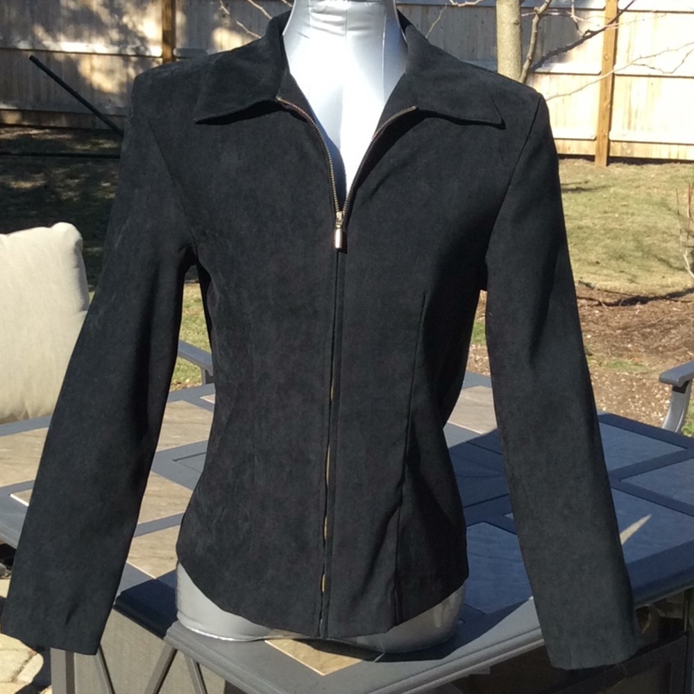 Black Microsuede Jacket with Zipper Size 6 - Picture 2 of 8